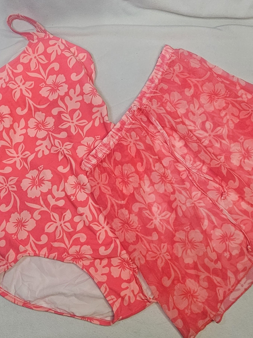Jantzen Coral Pink Floral One-Piece Swimsuit with Matching Cover-Up Shorts